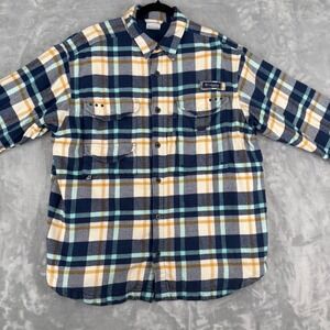 Columbia PFG Flannel Shirt Shacket Jacket Men XL Fleece Lined Plaid Blue Outdoor